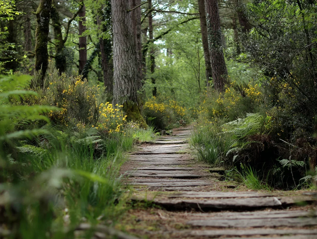 Chemin en forêt, symbole d'un accompagnement apaisant et naturel