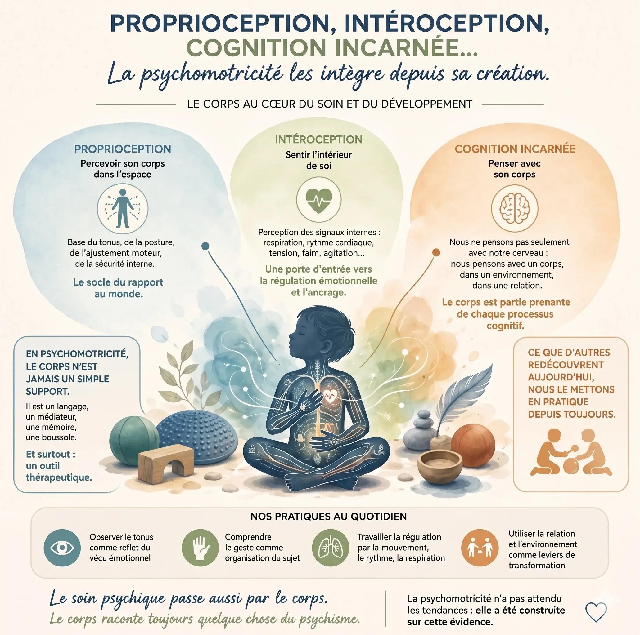 Infographie : proprioception, intéroception et cognition incarnée au cœur de la psychomotricité